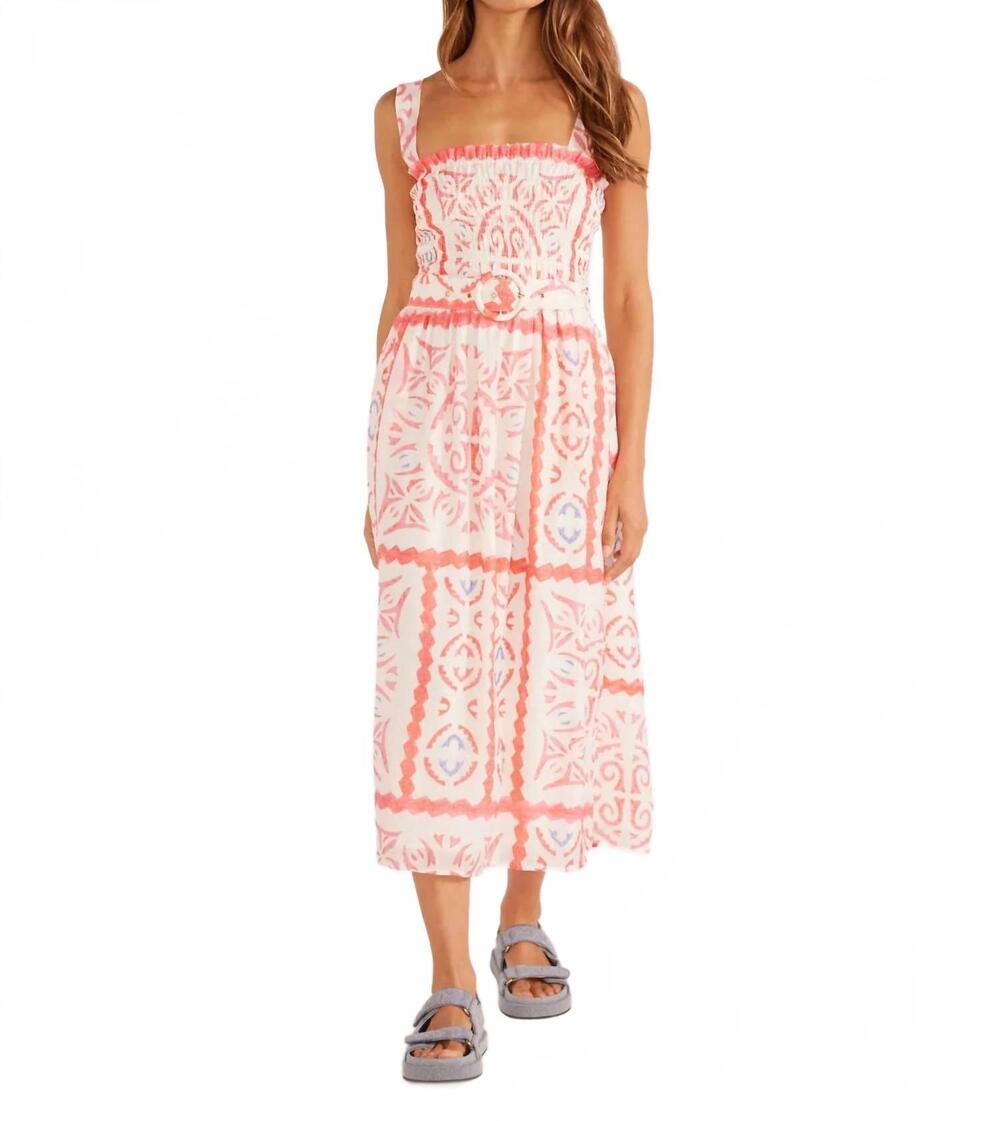 NEW MINKPINK lolani shirried midi dress in white
